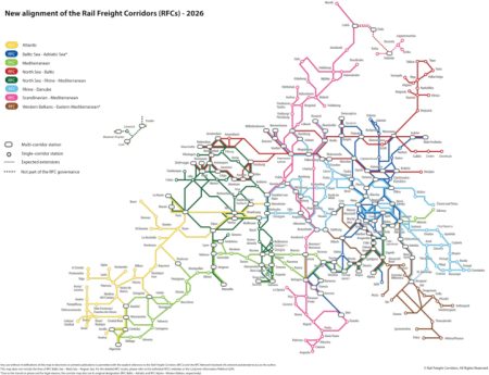 Carte des corridors européens de fret ferroviaire - Source : Rail Freight Corridors