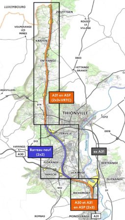 Plan général de la partie nord du projet A31bis ; Carte : DREAL Grand Est