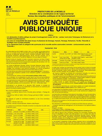 Avis d’enquête publique unique pour le projet A31 bis secteur Nord